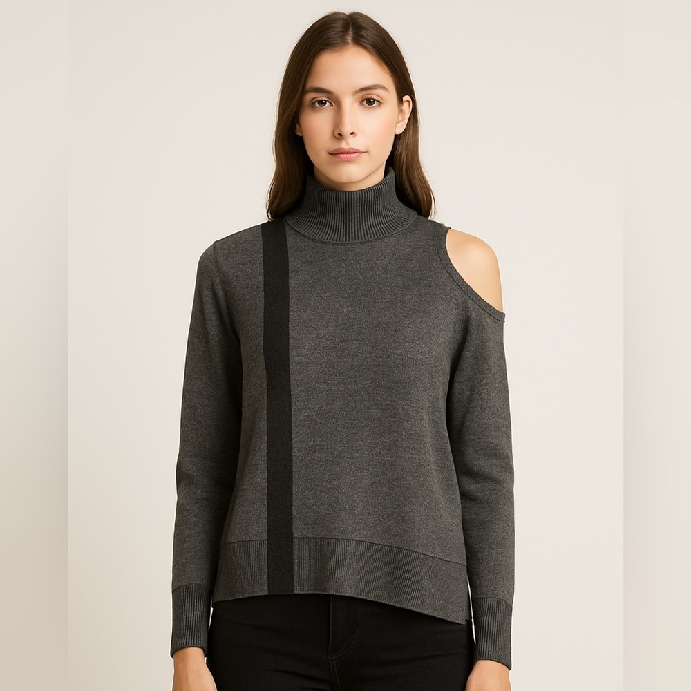 AllSaints Wool Blend Sweater Women’s XS Black Gray Cold Shoulder